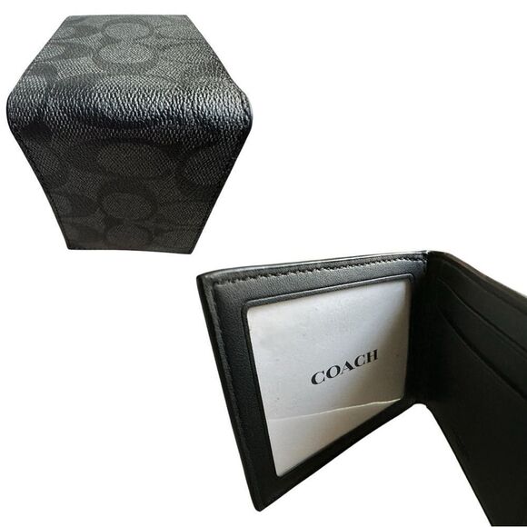 Coach Signature Black Bifold Wallet with Card Slots & ID Window - Picture 1 of 17